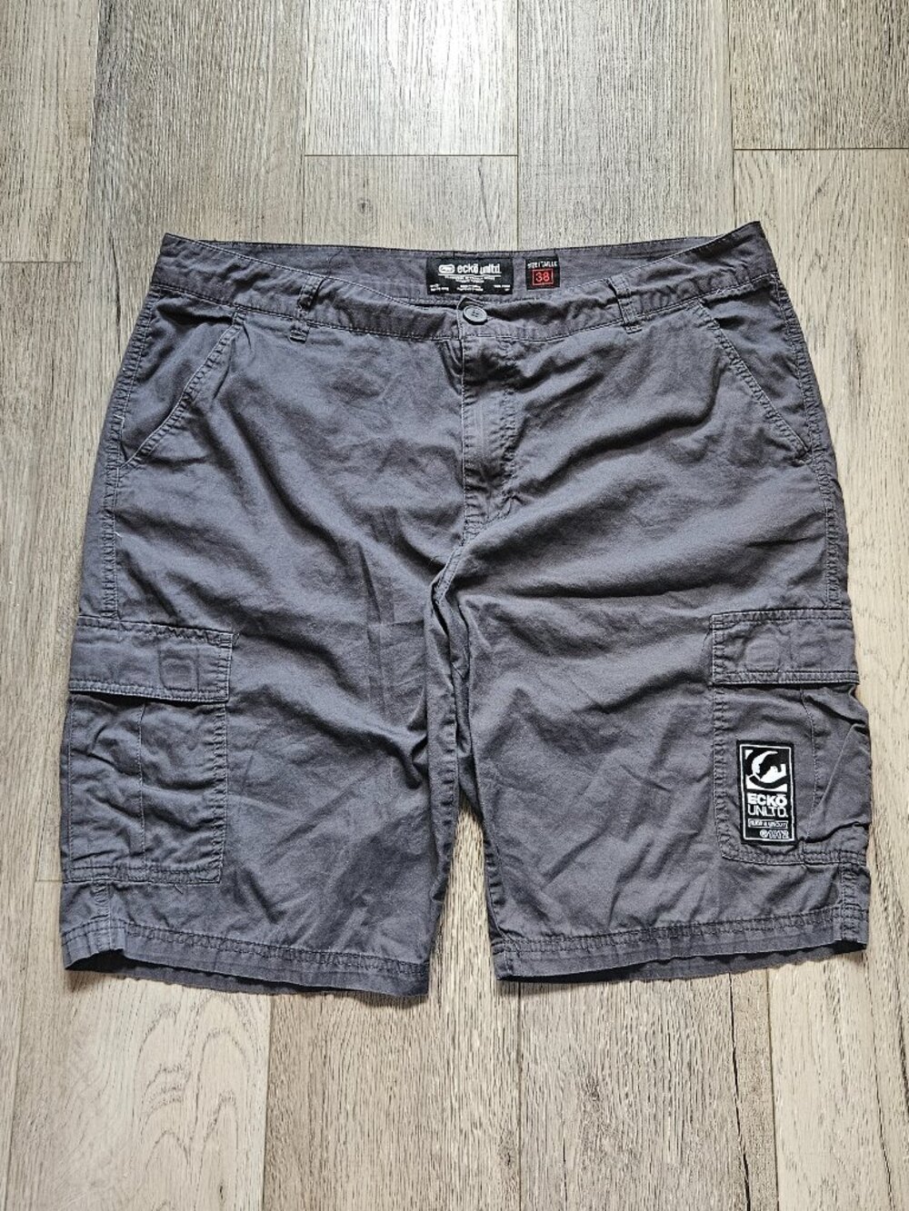 Ecko Unltd Mens Size 38 Charcoal Gray Cargo Shorts Utility Rhino Logo Cotton